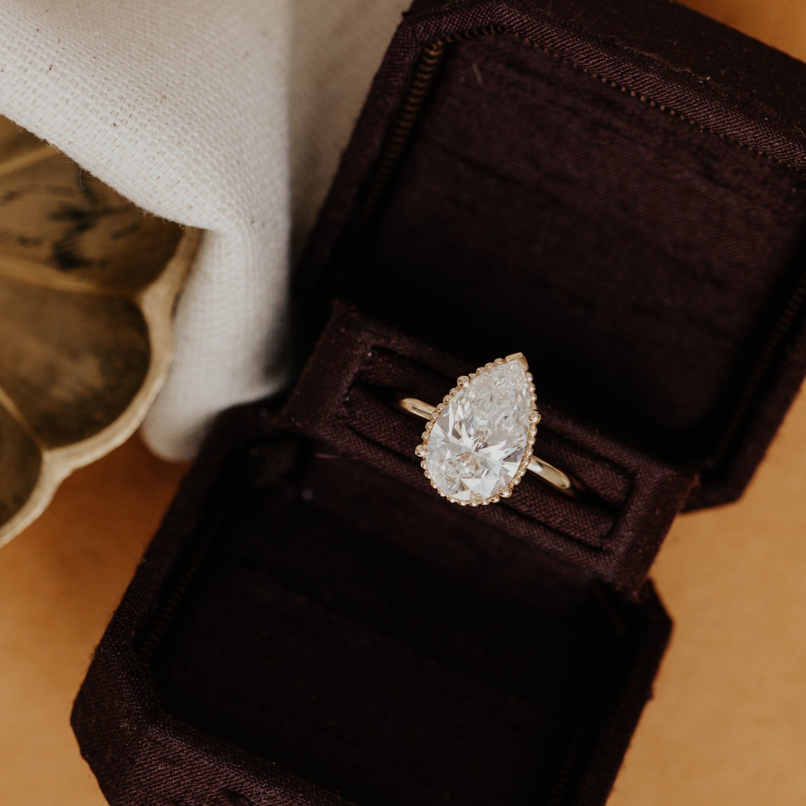 Marquise Shaped Three Stone Lab Grown Diamond Engagement Ring